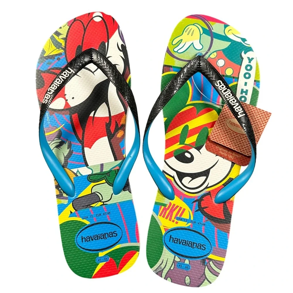 NWT‎ Havaianas Men's Size 13 Disney Pop Art Mickey Mouse Pluto Flip Flop Sandals